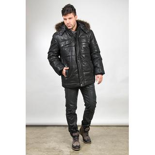 winter´s hooded leather jacket for men with detachable fur hood