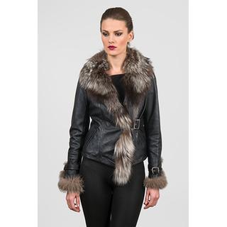 Women´s leatherjacket with buckles and raccoon pelt