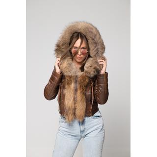 Woman´s leather jacket with real foxfur and leather straps