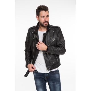 Men's perfecto leather jacket with wide envelope collar (Negan)