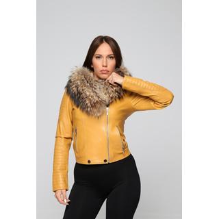 Women´s jacket with fox fur with flashy yello leather